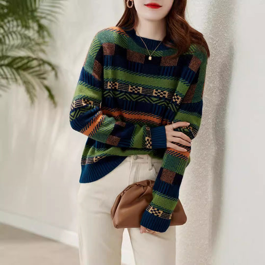 Damen Gemusterter Strickpullover mit Rundhalsausschnitt und weich-flauschiger Textur R&B