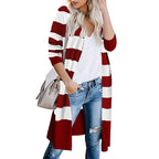 Damen Langer Strickcardigan mit gestreiftem Design R&B