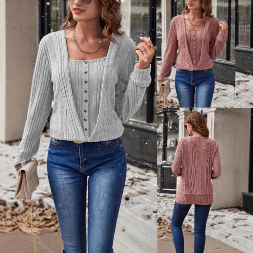 Damen Strickpullover mit tiefem V-Ausschnitt und Knopfdetails R&B