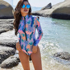 Damen Badeshirt mit modischem Pflanzenmuster R&B