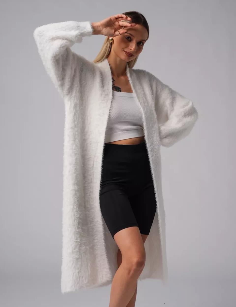Damen Kuscheliger Strickmantel mit seitlichen Schlitzen und weitem Schnitt R&B