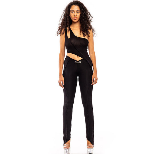 Damen asymmetrischer Jumpsuit mit modischem Cut-Out und eleganter Taillierung R&B