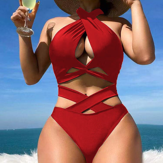 Damen Bikini-Set mit verstellbaren Trägern und elegantem Kreuzdesign R&B