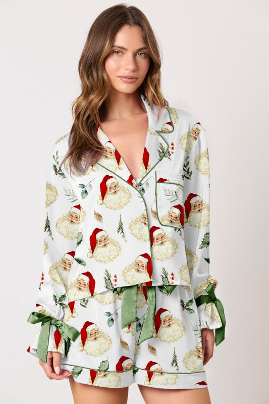 Damen Schlafanzug-Set mit festlichem Weihnachtsmotiv und eleganten Rüschendetails