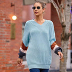 Damen Strickpullover mit V-Ausschnitt und farblich abgestimmten Ärmeln R&B