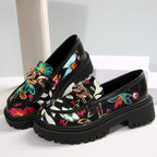 Damen Mokassins mit floralem Design und glänzender Kettenapplikation R&B