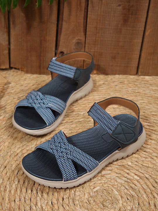 Damen Komfortable Sandalen mit geflochtenen Riemen und elastischem Band R&B