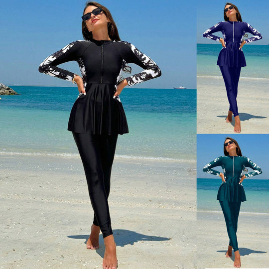 Damen Sportlicher UV-Schutz Schwimmanzug mit modischer Rüsche R&B