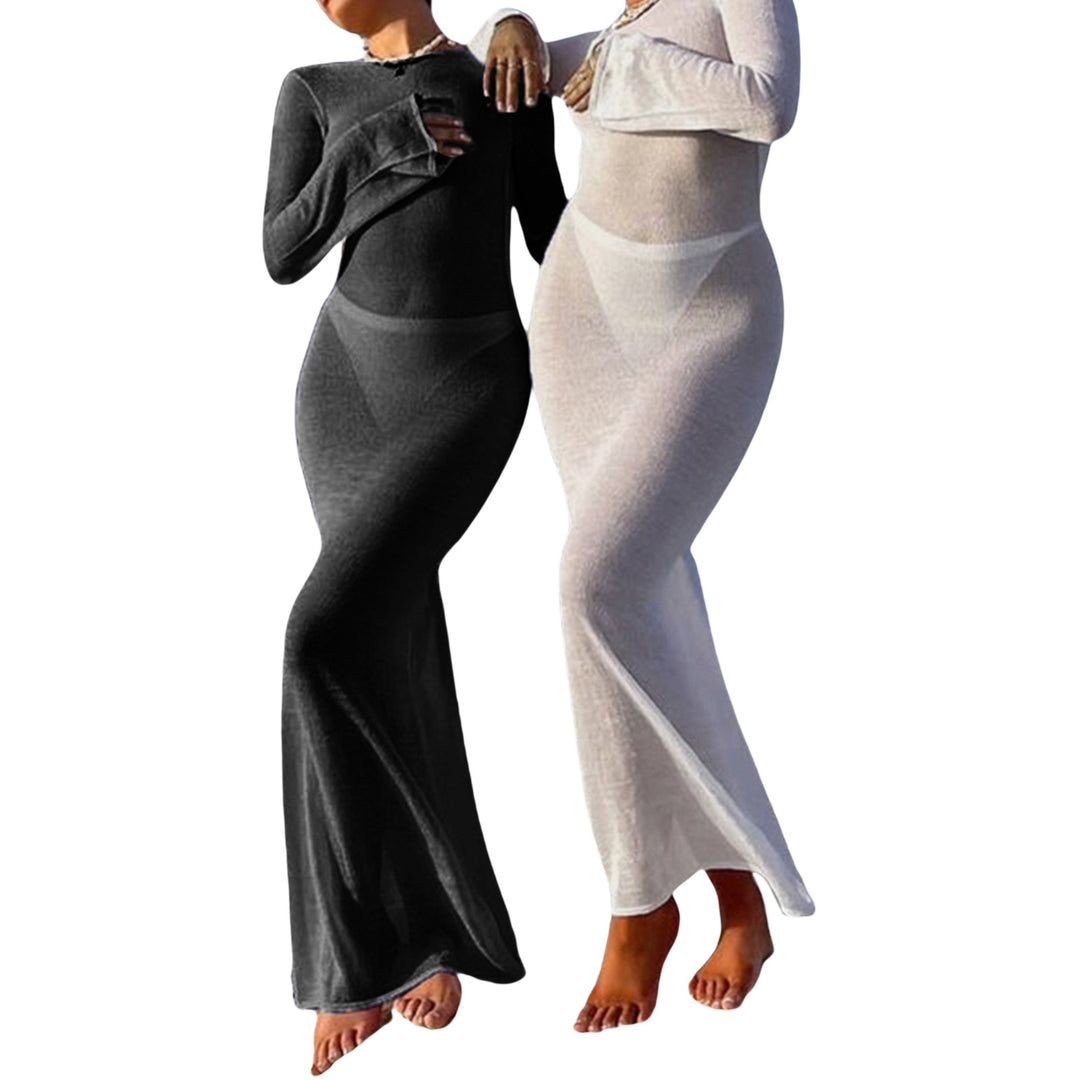 Damen Strick-Maxikleid mit langen Ärmeln und figurbetonendem Schnitt R&B