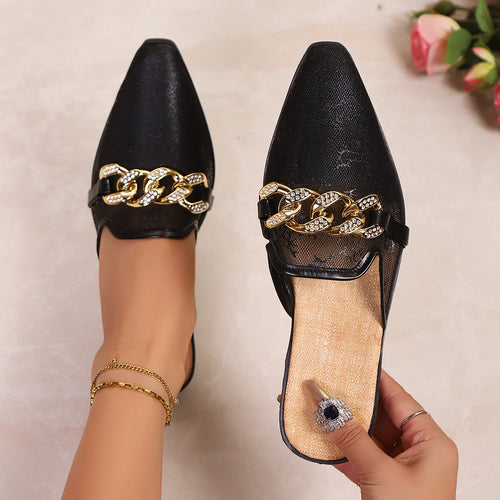 Damen Modische Mules mit funkelnder Kettenapplikation R&B