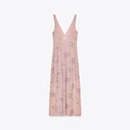 Damen Elegantes Glitzer-Maxikleid mit V-Ausschnitt und floralen Applikationen