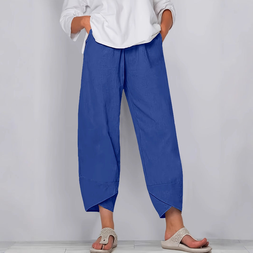 Damen weite Sommerhose mit eleganten Schnittdetails und elastischem Bund R&B