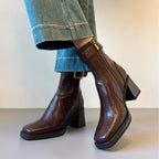 Damen Elegante Stiefeletten mit modischem Schnallenakzent und hohem Blockabsatz R&B