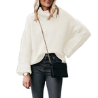 Damen Oversized Strickpullover mit hohem Kragen und strukturiertem Wabenmuster R&B