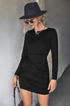 Damen Knielanges Wickelkleid mit Raffungen und langem Arm R&B