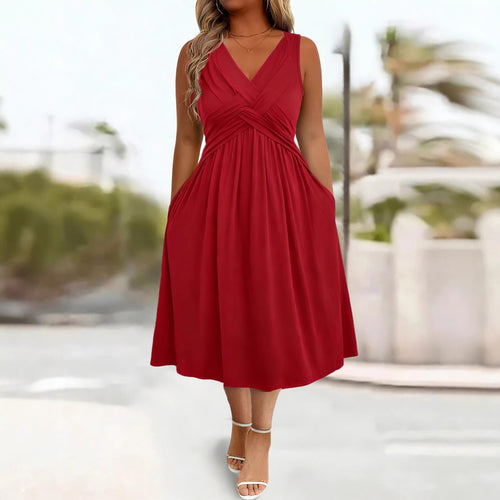 Damen Sommerkleid mit tiefem V-Ausschnitt und Seitentaschen R&B