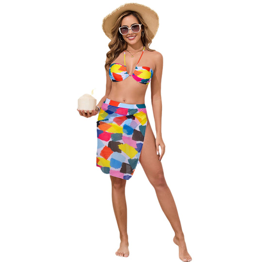 Damen Bandeau-Bikini mit farbenfrohem Wickelrock R&B