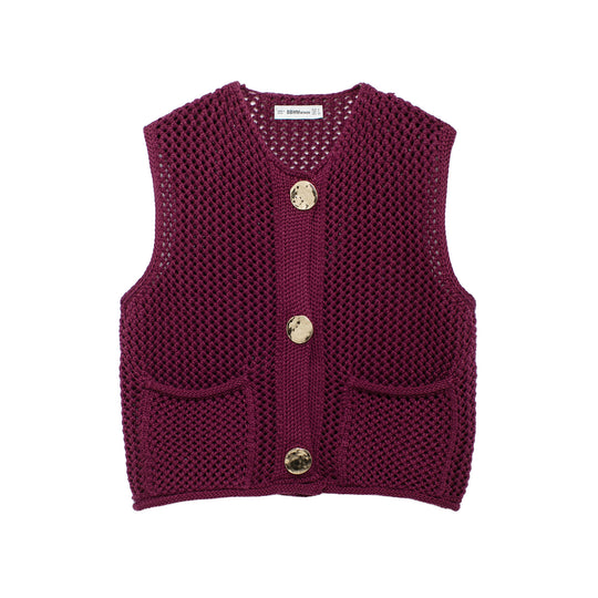Damen Strickweste mit Knopfleiste und Taschen R&B