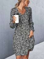 Damen Blümchen Minikleid mit romantischen Rüschendetails und elastischem Bund R&B