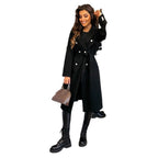 Damen eleganter Mantel mit Taillengürtel und doppelter Knopfblende R&B