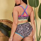 Damen Hochgeschnittener Triangel-Bikini mit modischem Animal-Print und sportlichem Design R&B
