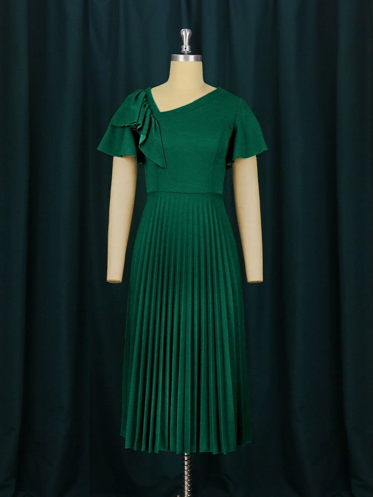 Damen Plissee-Kleid mit asymmetrischem Schnitt und eleganter Rüsche R&B