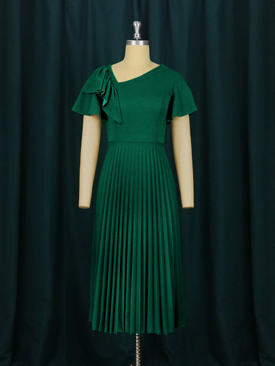 Damen Plissee-Kleid mit asymmetrischem Schnitt und eleganter Rüsche R&B