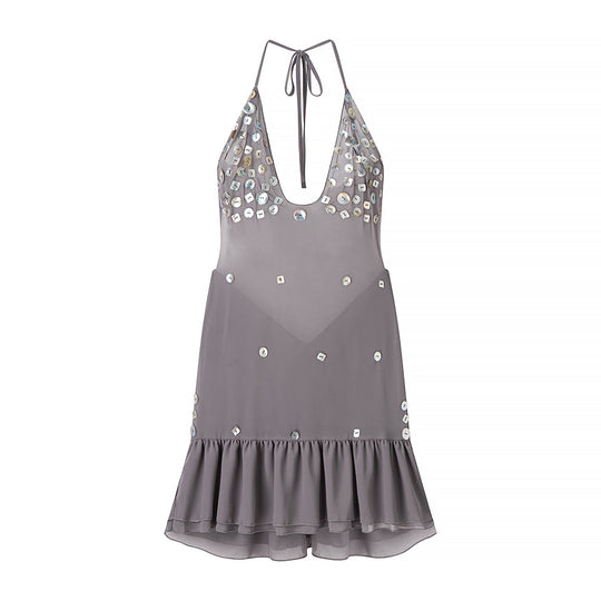 Damen Sommerkleid mit funkelnden Pailletten und voluminösem Saum R&B