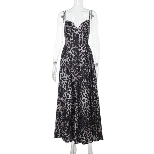 Damen Maxikleid mit figurbetontem Schnitt und floralem Leopardenmuster R&B