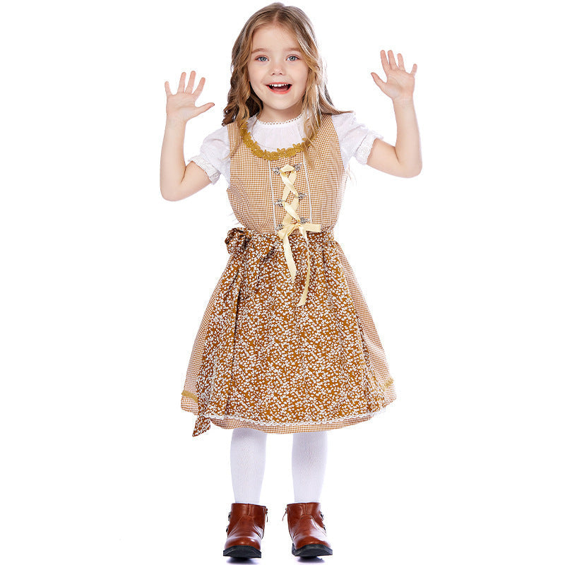 Damen nan traditionelles Trachtenkleid-Set mit geschnürtem Mieder, bestickter Puffbluse und abnehmbarer Schürze R&B