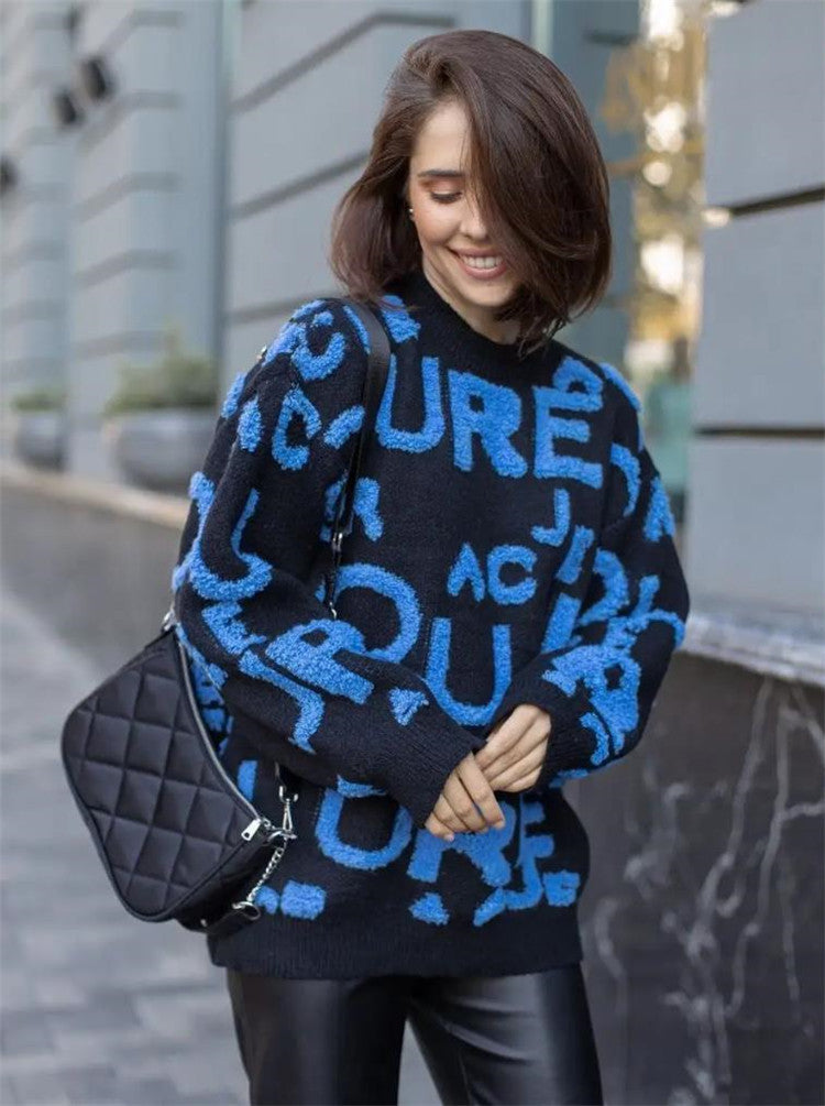 Damen Oversized Strickpullover mit auffälligem Schriftzug und lässiger Passform R&B