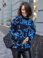 Damen übergroßer Pullover mit auffälligem Schriftzug und weichem Material R&B