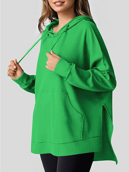 Damen lässiger Kapuzenpulli mit seitlichen Schlitzen und Kängurutasche R&B