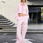 Damen modisches zweiteiliges Set mit Crop-Top und weiten Hosen R&B