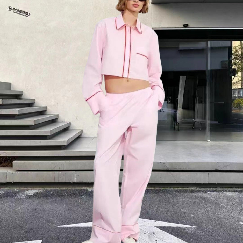 Damen modisches zweiteiliges Set mit Crop-Top und weiten Hosen R&B