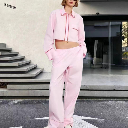 Damen modisches zweiteiliges Set mit Crop-Top und weiten Hosen R&B