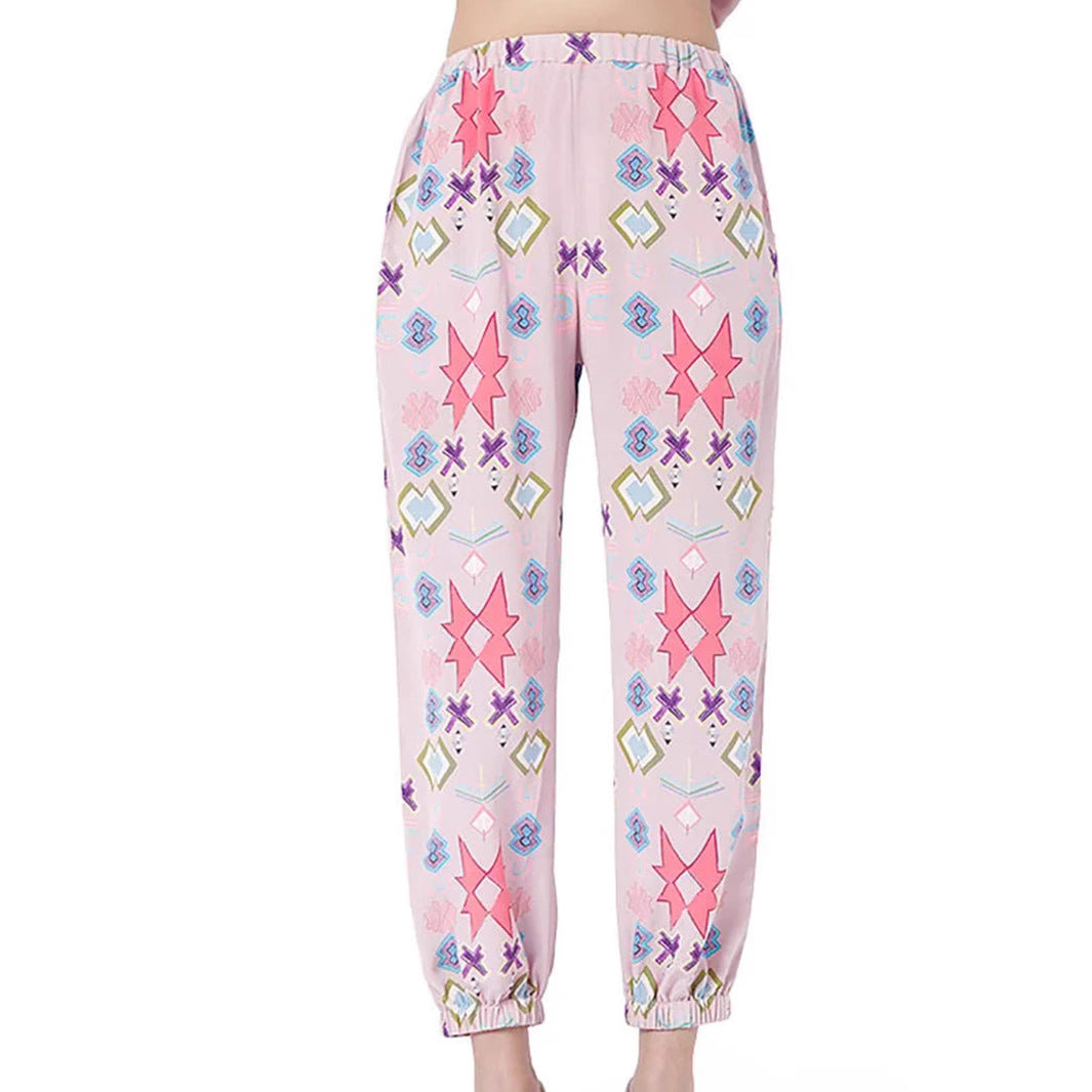 Damen Loungewear Set mit farbenfrohen geometrischen Mustern und elastischem Bund R&B