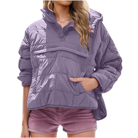 Damen lässige Steppjacke mit Kapuze und Eingrifftaschen R&B