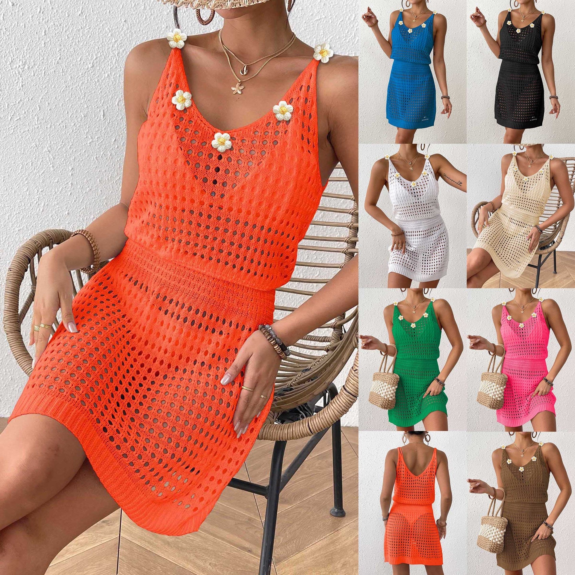 Damen Häkel-Kleid mit floralen Akzenten R&B