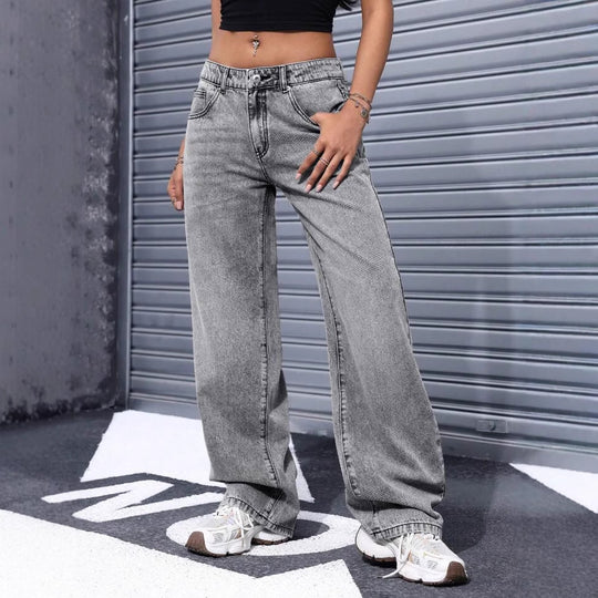 Damen Weite Jeans im lässigen Urban-Style mit hohem Bund und markanten Nähten R&B