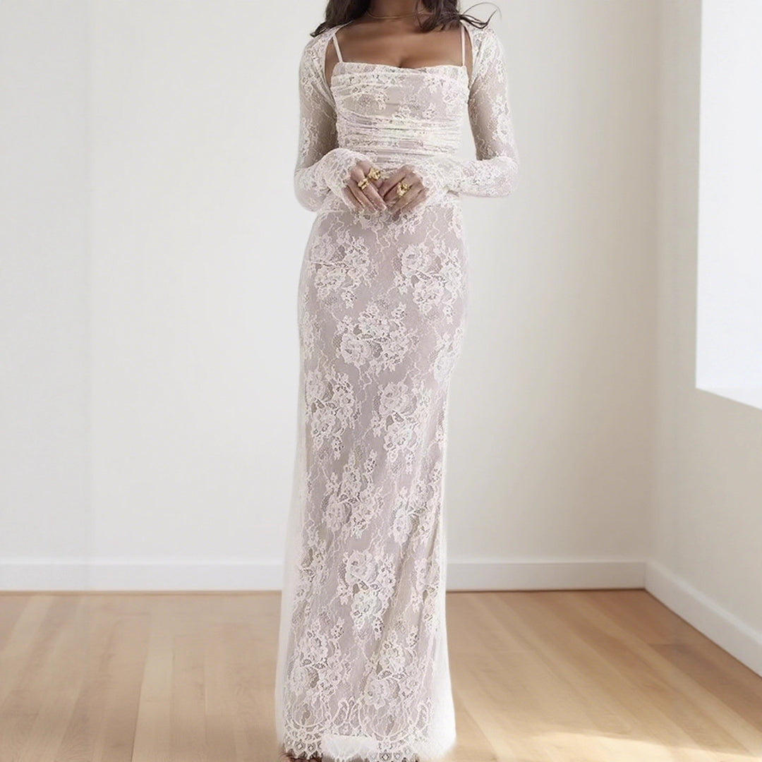 Damen Elegantes Spitzenkleid mit figurbetonter Silhouette und luxuriösem Langarmdesign R&B