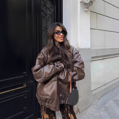 Damen Oversized Kunstlederjacke R&B