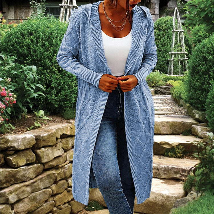 Damen Strick-Cardigan mit Kapuze und luxuriösem Zopfmuster R&B