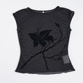Damen transparente Mesh-Bluse mit floralem Druck R&B