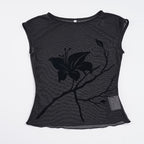 Damen transparente Mesh-Bluse mit floralem Druck R&B