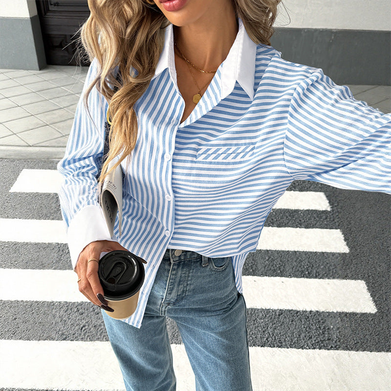 Damen Sportliche Bluse mit Streifen und Taschen R&B