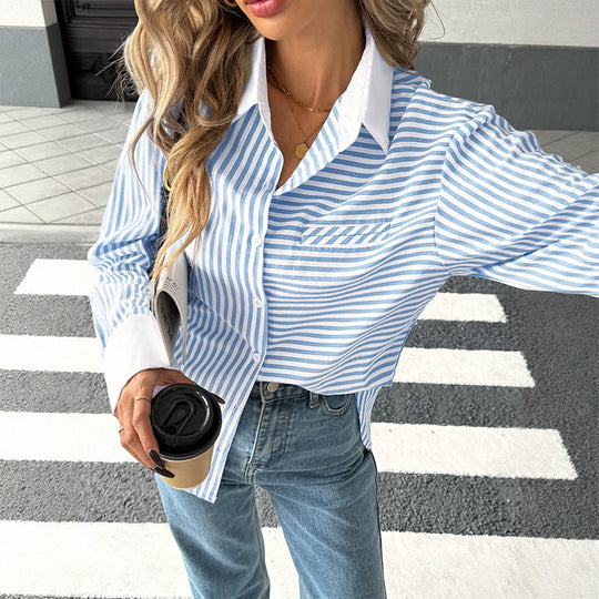 Damen Sportliche Bluse mit Streifen und Taschen R&B