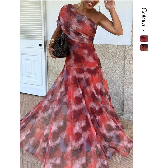 Damen Wickelkleid mit modischem Farbmuster und elastischem Tailleneinsatz R&B