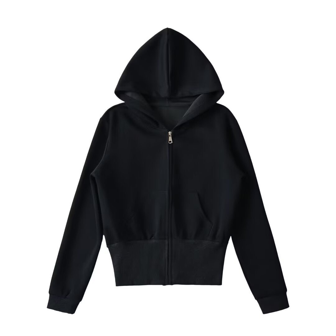 Damen lässige Kapuzenjacke mit Reißverschluss und praktischen Taschen R&B