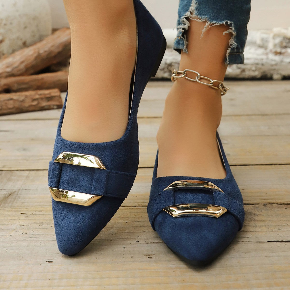 Damen Elegante Ballerinas mit modischem Schnallen-Design R&B